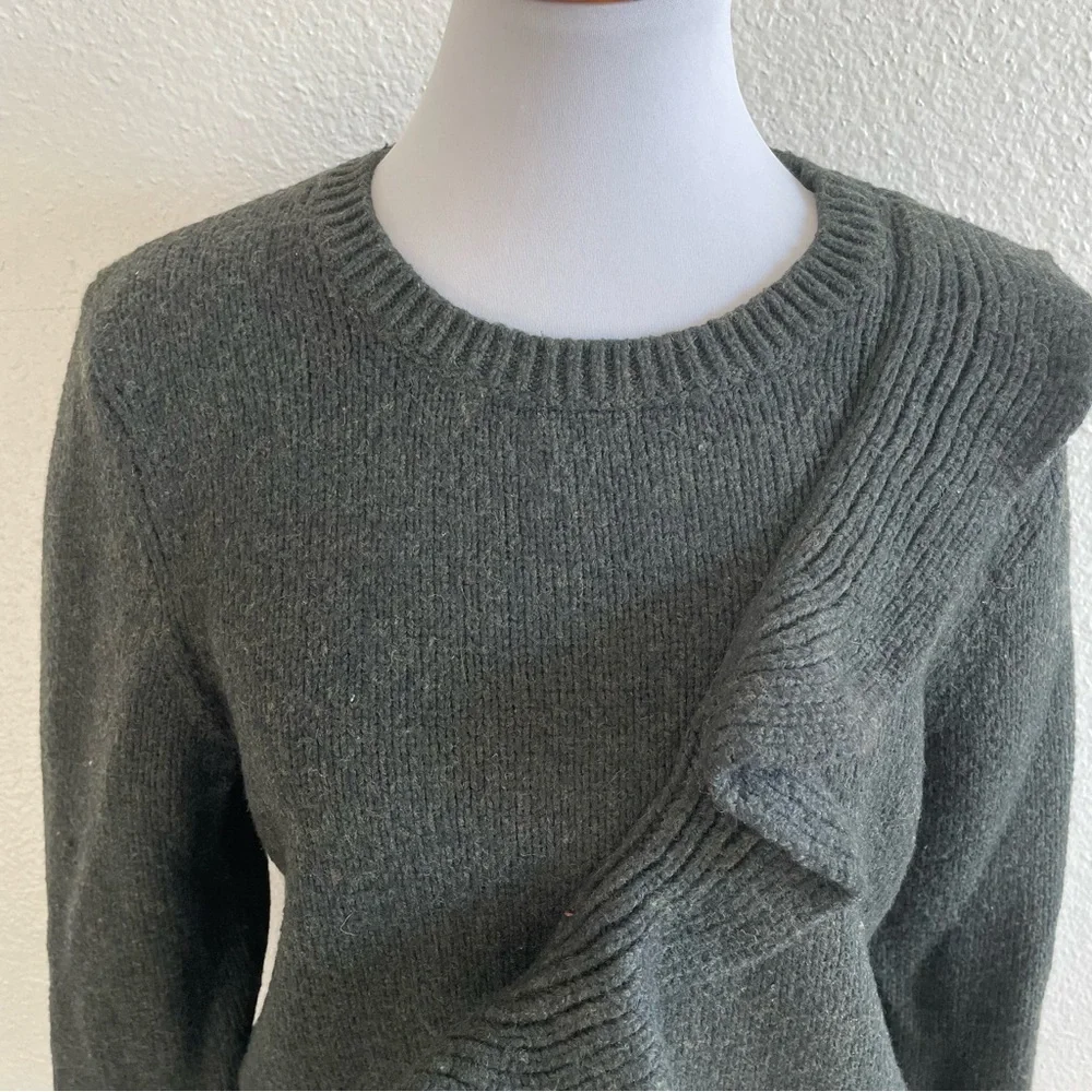 Banana Republic Ruffle Front Sweater Womens Large Wool/ Alpaca Blend Green Warm